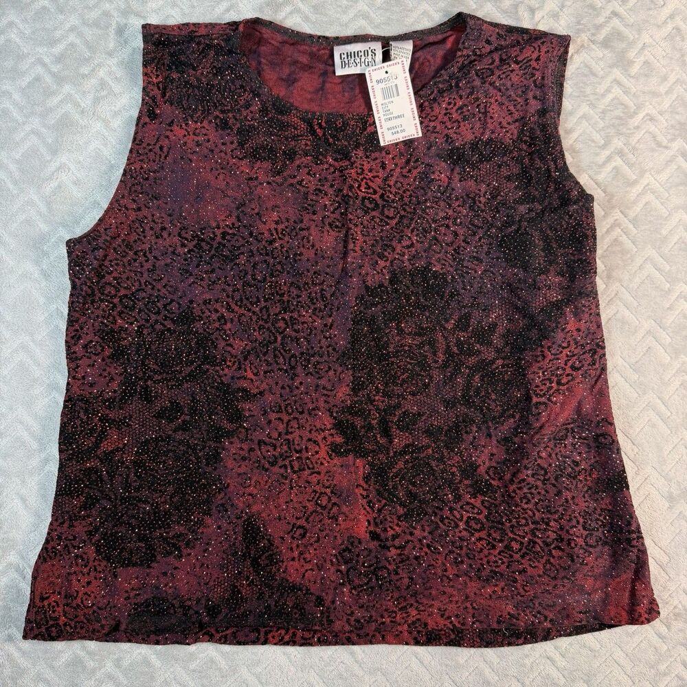 Chico's Design Tank Top XL (3)‎ Maroon Animal Print Blouse Dressy Shirt NWT